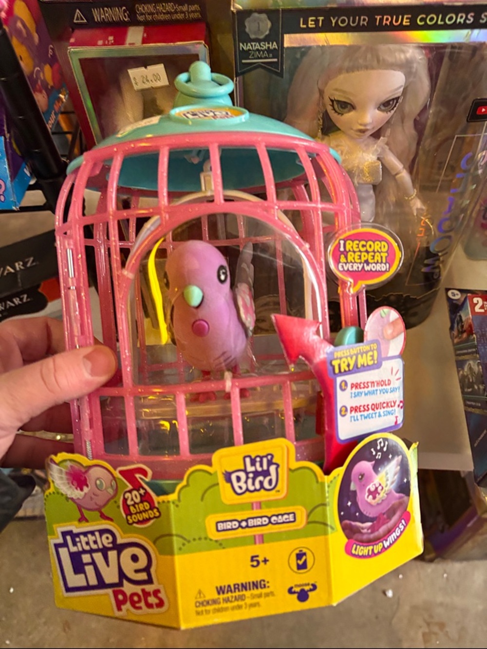 Nwt little Live Pets Lil' Bird Light-Up Pink Bird Cage Toy